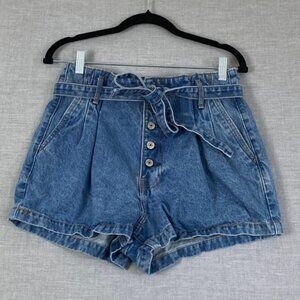 Abercrombie & Fitch Denim Shorts Womens 8 Natural Rise Button Fly Belted Waist